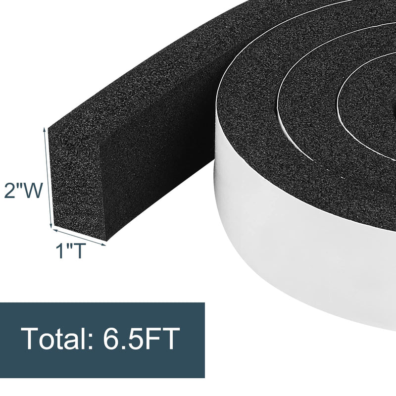 YIJUHOU Weather Stripping Door Seal Window Air Conditoner Insulation Foam Seal Tape Black Open Cell Door Seal Strip (2IN*1IN*6.5FT) 2IN*1IN*6.5FT