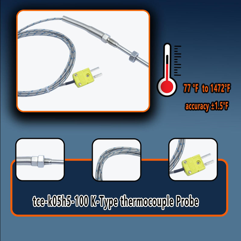 [Australia - AusPower] - 2 Packs tce-k05h5-100 K-Type thermocouple Probe M8 Screw Temperature Range 77°F to 1472°F 