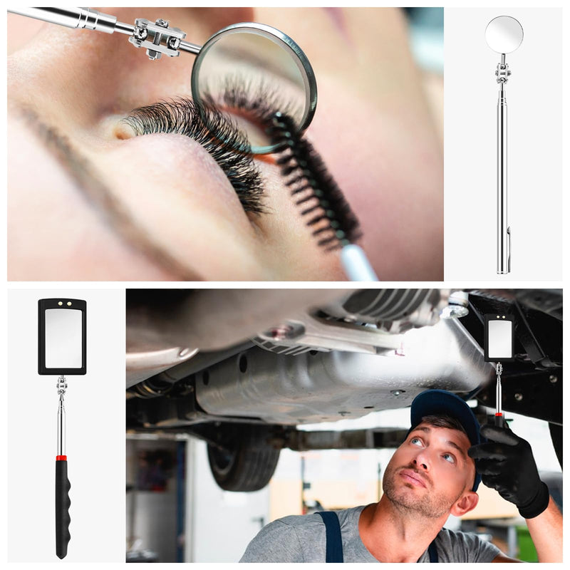 [Australia - AusPower] - 4 Pcs Telescoping Mirrors, LED Lighted Inspection Mirror Telescoping, 360 Rotation Mechanic Mirror Extendable, Flexible Telescopic Mirrors Tool for Checking Vehicle Observing Small Parts 