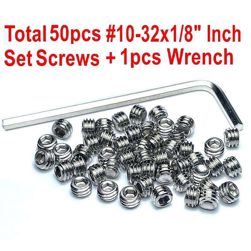 [Australia - AusPower] - 50pcs Set Screws 10-32 x 1/8 inch 304 Stainless Steel Allen Head Hex Hexagon Socket Set Screws with 3/32 Allen Wrench,Set Grub Screws Hex Allen Head Socket Set Screws.(1/8" Length) 