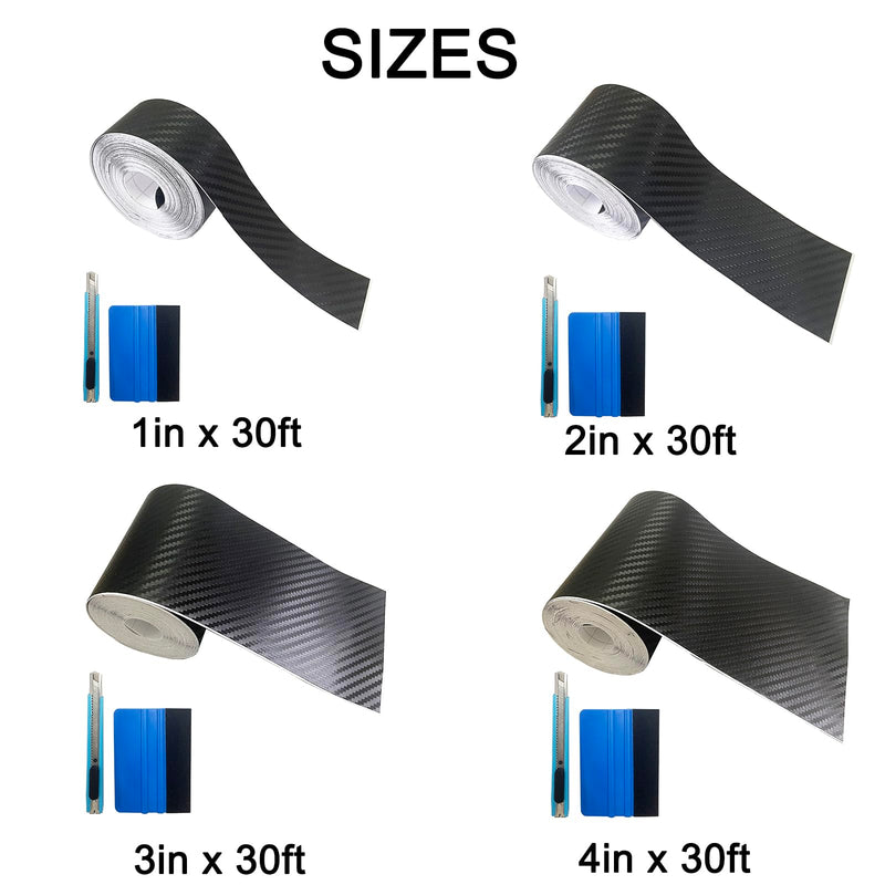 Carbon Fiber Vinyl Tape for Black Out Chrome Delete Window Trim with Tool Kit, Black Vinyl Wrap Tape Roll, Self-Adhesive Car Chrome Door Trim Delete Tape DIY Film (3 inches x 30 feet) 3 inches x 30 feet