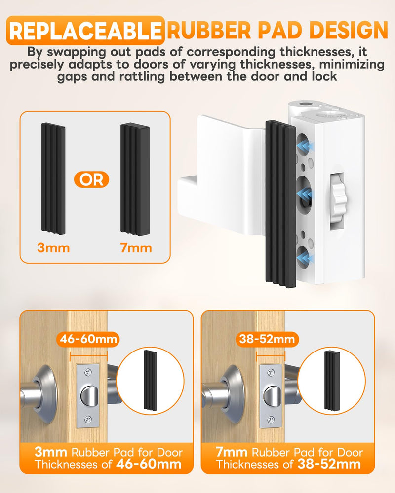 Portable Door Reinforcement Lock for Travel & Home, No Screws Instant Install Safety Lock for Inward Swing Front Door, Hotel, Apartment - Extra Latch from Inside Withstand 800lbs (White-3PCS) White-3PCS