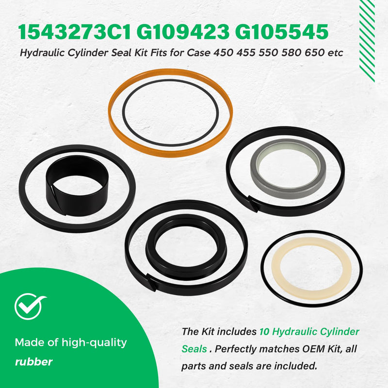 [Australia - AusPower] - 1543273C1 G109423 G105545 Hydraulic Cylinder Seal Kit (for ROD: 2" BORE: 4") Fit for Case 450 455 550 580 650 680 780 850 855 1150 1155 1450 1455 W14 W18 W20 etc for ROD: 2" BORE: 4" 