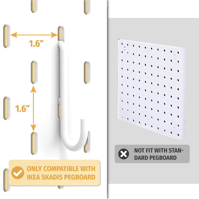 [Australia - AusPower] - Pegboard Hooks ONLY for IKEA Skadis Pegboard, White, Pegboard Accessories, Compatible with IKEA SKADIS Pegboard, 16 Pack White S Hook 
