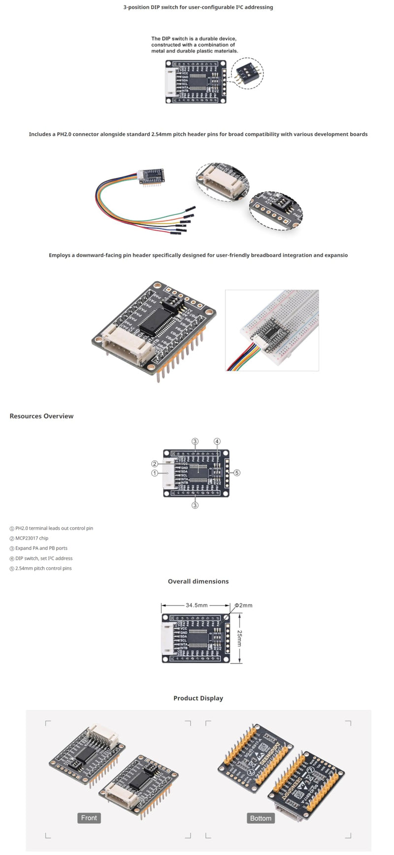 [Australia - AusPower] - XICOOLEE MCP23017 IO Expansion Board Module, 16 I/O Pins for Raspberry Pi for Arduino STM32, Onboard 3 Digit DIP Switch, I2C Interface, 3.3V/5V Level 