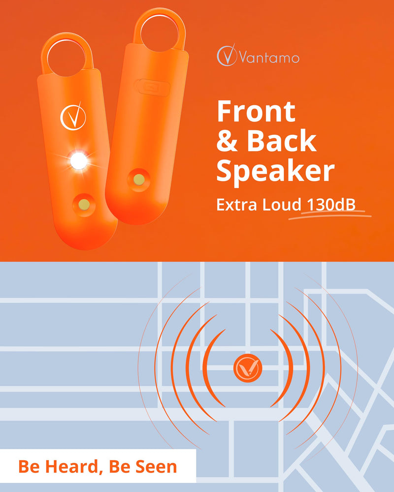 [Australia - AusPower] - Vantamo Personal Alarm for Women - Extra Loud Double Speakers, First with Low Battery Notice with Strobe Light, Rechargeable - Safety Alarm Keychain (Tangerine) Tangerine 