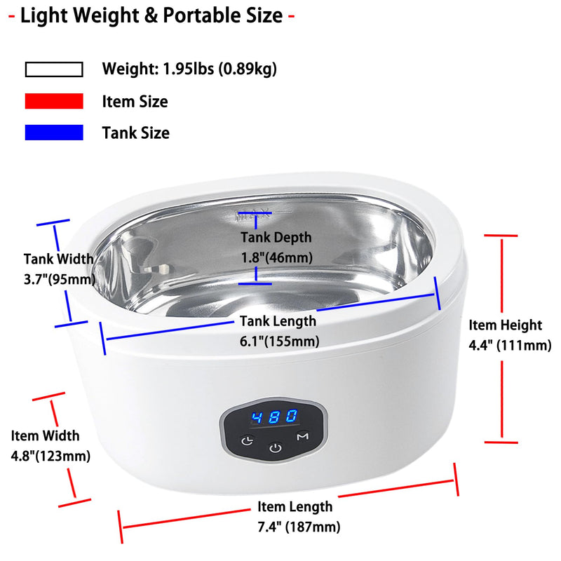 Ultrasonic Jewelry Cleaner, Ultrasonic Eyeglasses Cleaner, Ultrasonic Cosmetic Brush Cleaner with Degas Function, 20oz/600ml 30w / 40KHz