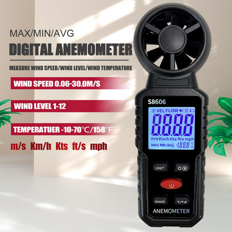 3 in 1 Handheld Anemometer Wind Speed Meter Gauge Speedometer Wind Level Tester Air Flow Meter Temperature Measuring Device Outdoor for Sailing Surfing Flying Shooting