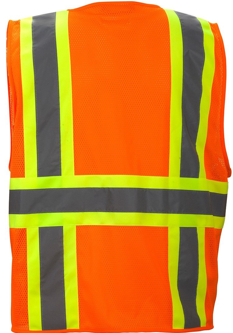PYRAMEX Hi-Viz All Mesh Safety Vest with Contrasting Reflective Tape, Orange, Large