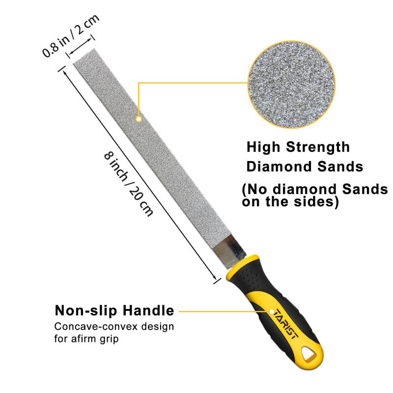 [Australia - AusPower] - TARIST Diamond File Set 3-Piece 200 mm Including Flat/Half Round/Round Files For Sharpening Lawnmower Blades, Garden Shears, Axes - Tool Sharpener for Metal, Tile, Ceramic, Glass, Stone and More 