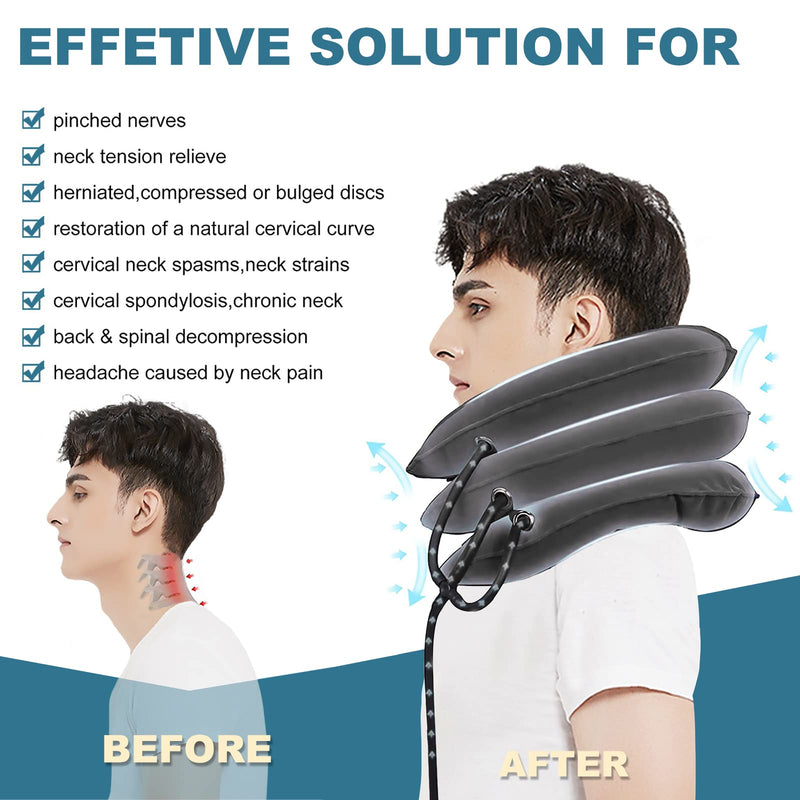 [Australia - AusPower] - Neck Stretcher, Cervical Traction Device, Neck Traction Device, Adjustable Inflatable Neck Braces for Neck Pain and Support, Neck Stretcher Cervical Traction, Neck Decompression Home Use (Gray) Grey 
