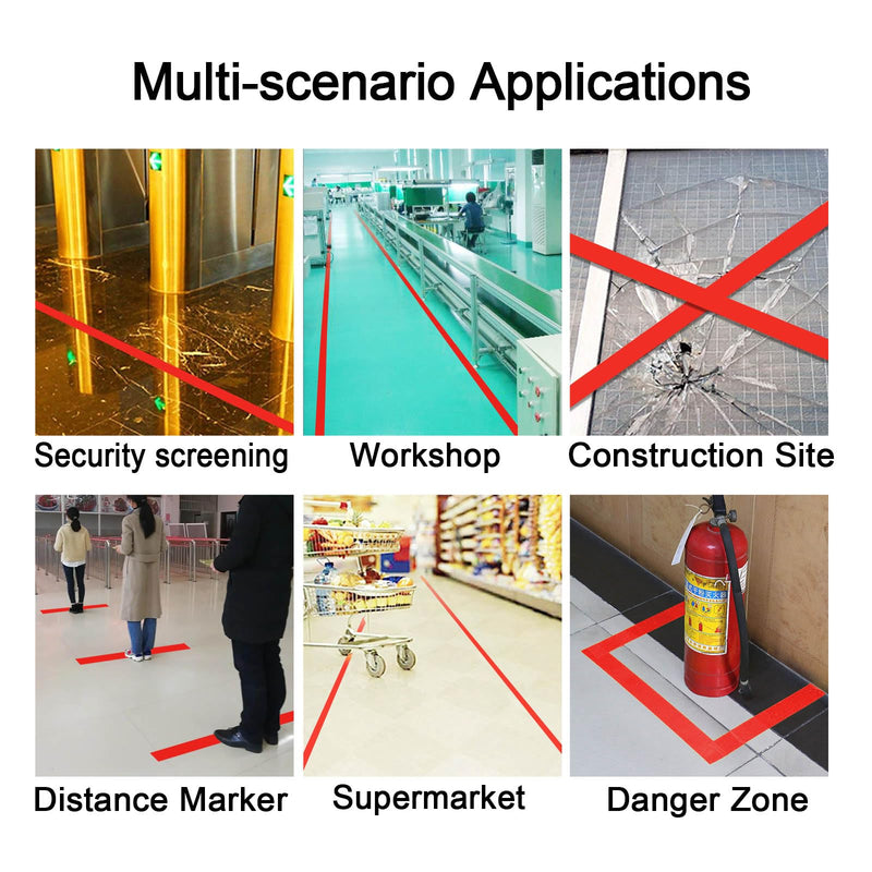 BOMEI PACK Floor Marking Tape 4 Inch x 108FT Red Warning Safety Stripe Tape for Walls, Floors, Pipes, Warterproof Caution Tape Ideal for Marking Hazardous Areas, Equipment