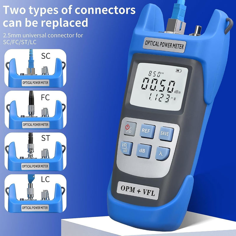 [Australia - AusPower] - Rechargeable Optical Power Meter A-C510B (-50~+26dBm) Fiber Optic Tester, Optical Power 50 All-in-one Machine, Suitable for SC/FC/ST/LC 2.5mm/1.25mm Interface, with 1 9/125um FC-LC Adapter 