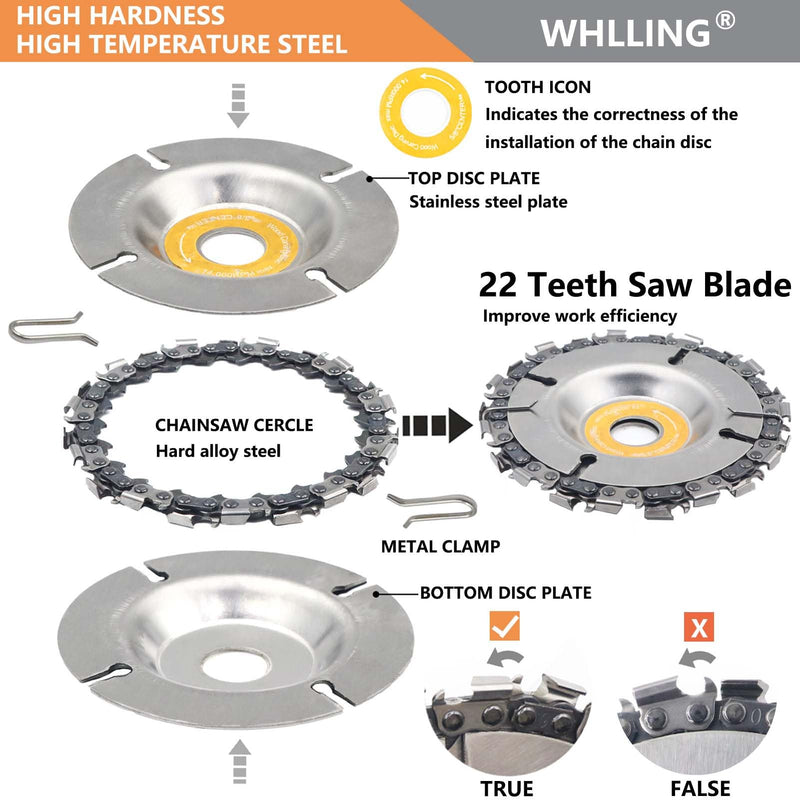 [Australia - AusPower] - 4PCS Wood Grinding Wheel for 4" or 4 1/2" Angle Grinder, 12 Teeth Wood Shaping Disc, Circular Saw Blade with Replacement Chain for Woodworking Cutting, Carving, Shaping and Sanding Grinding Wheel Carving Chain Set 