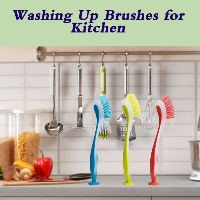 Washing Up Brush with Handle, 3-Piece Cleaning Brush with Extended Handle, Soft Dish Scrubber, Scrubbing Brush for Dishes, Washing Brush, Bathtub for Sinks Pans Sink Cleaning