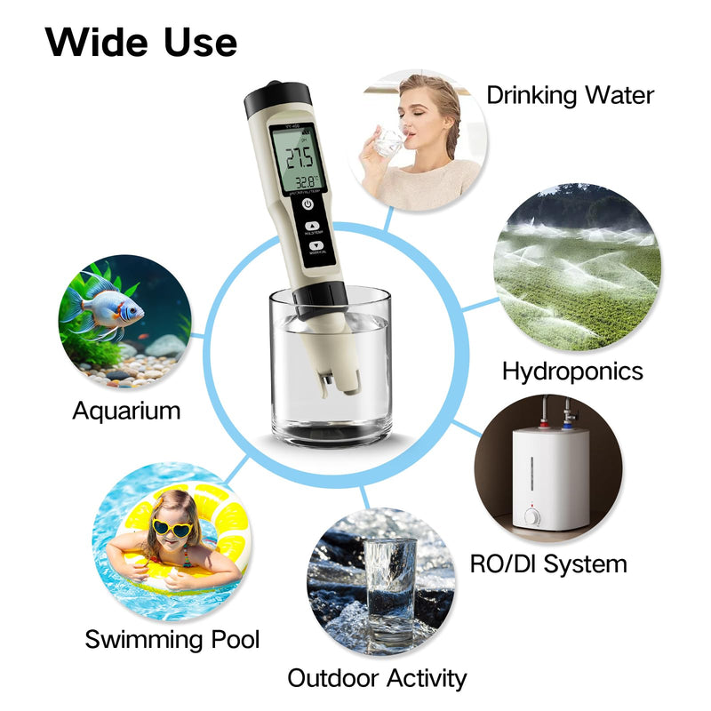 [Australia - AusPower] - ZuanXin PH Meter, 4 in 1 Digital Water Quality Tester with PH/ORP/Temp/H2, PH Tester for Drinking Water, Swimming Pools, Hot Tubs, and Spas (White) black 