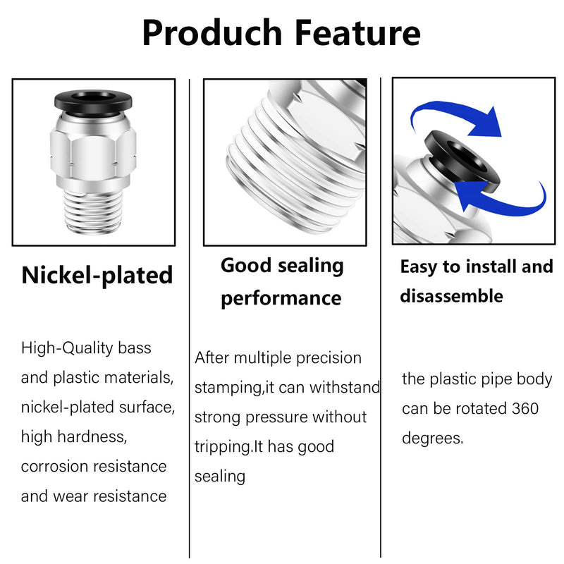 [Australia - AusPower] - PC 1/4" Od x 1/4" NPT Thread Push to Connect Pneumatic Tube Fitting Male Straight Union Fittings Push Fit Connector Quick Release Air Fittings 5Pack Black 5 
