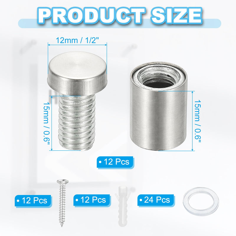 [Australia - AusPower] - PATIKIL 1/2" x 0.8" Standoff Screws, 12 Pack Stainless Steel Wall Mount Sign Standoffs Mounting Hardware Advertising Nail for Hanging Acrylic Picture Frame, Silver 1/2" x 0.8" 