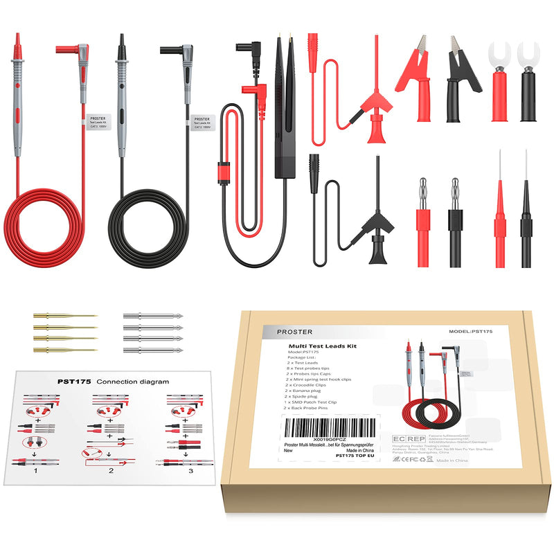 Proster Multi Test Lead Kit 21 in 1 Electric Multimeter Test Lead with Crocodile Clips Test Probe Banana Plug Multimeter Cable for Voltage Tester