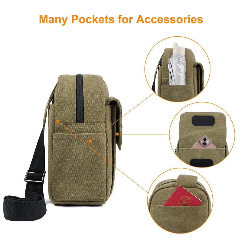 [Australia - AusPower] - Small Camera Bag for Photographer Canvas Sling Bag Purse Waterproof Dslr Bag Compatible with Nikon Sony for Men and Women Army green 