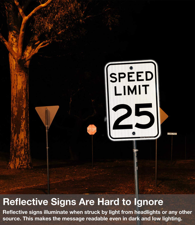 2 Pack 18 x 12 Inch Aluminum Traffic Signs - 25 MPH Speed Limit, Rust Free, Weather Resistant, Waterproof, Reflective Sheeting, Easy Mount
