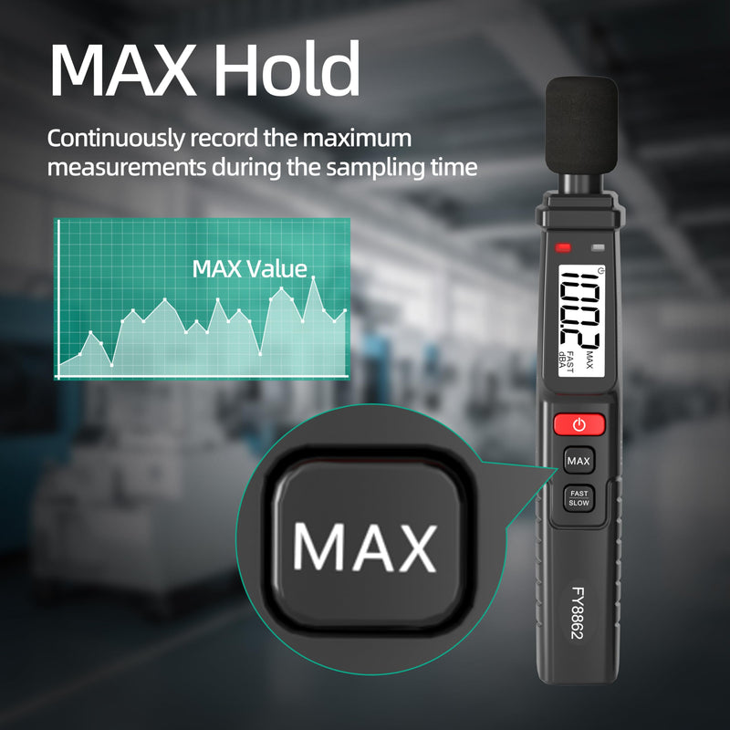 [Australia - AusPower] - Decibel Meter, Sound Level Meter, Portable, Digital SPL Meter 30-130dB with A Weighted, Fast/Slow Mode, Max Data Hold, Clip-on Ultralight Noise Meter for Home, Factory, Classroom, Office 