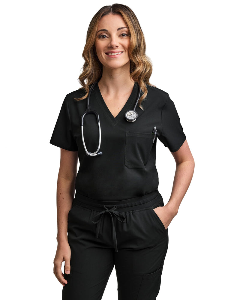 [Australia - AusPower] - Green Town Scrubs for Women Scrub Set - Jogger Pant and Tuck-in V-Neck Top, 5 Pockets, Yoga Waistband, Nursing Uniform Large Black 