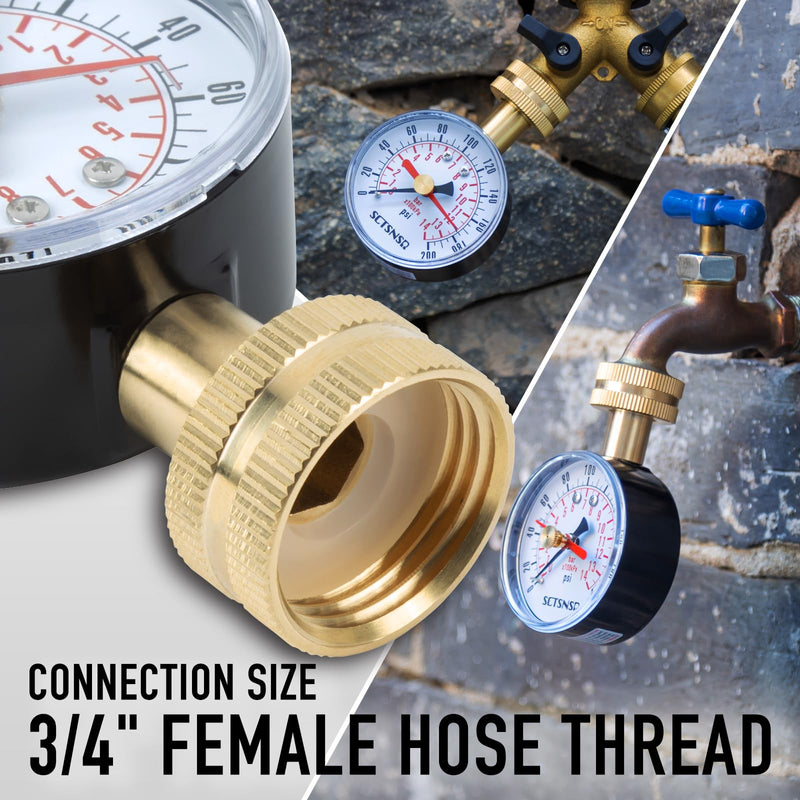 [Australia - AusPower] - 0 to 200 Psi Water Pressure Test Gauge with Red Max Pointer, 2.5 inch Dial Size, 3/4 inch Female Garden Hose Thread, Black Steel Case, Inspector for Home Hose Bib, House Water Tube, Spigot 