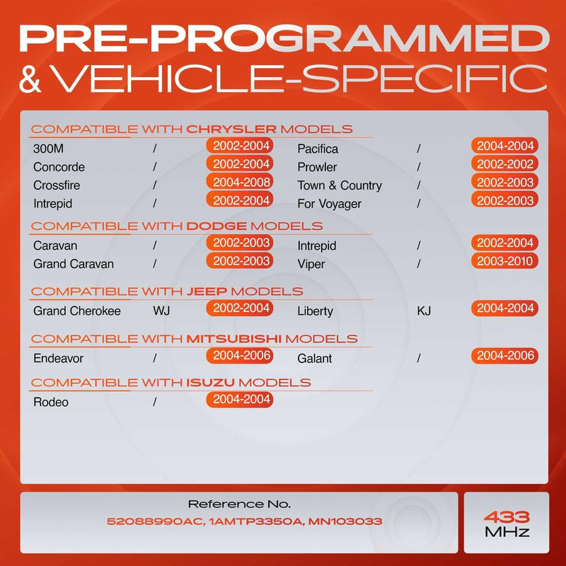 [Australia - AusPower] - A-Premium 4PCS Pre-programmed TPMS Sensor Tire Pressure Monitoring Sensor - Compatible with Chrysler, Dodge, Jeep & More - Pacifica, Town & Country, Voyager, Caravan, Intrepid, Grand Cherokee - 433MHz 