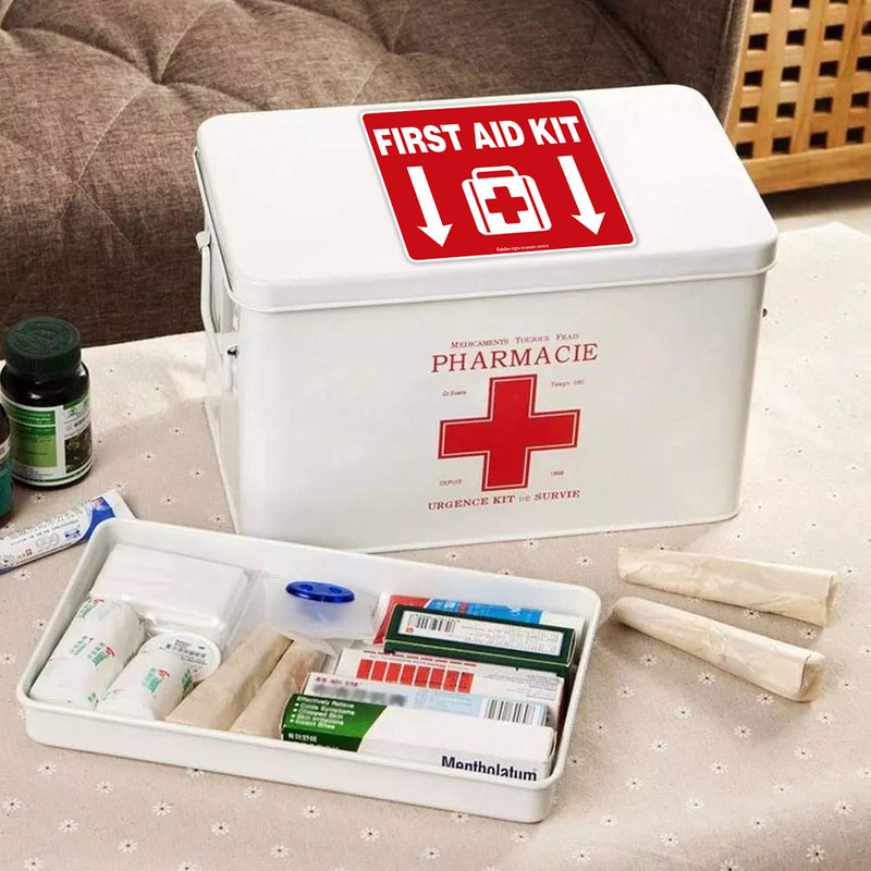 First Aid Kit Sticker, First Aid Kit Sticker Decal for Home, Schools and Business, 2 Pack, 10 x 7 inch Self-Adhesive Vinyl Decal Stickers, Reflective, UV Protected, Waterproof