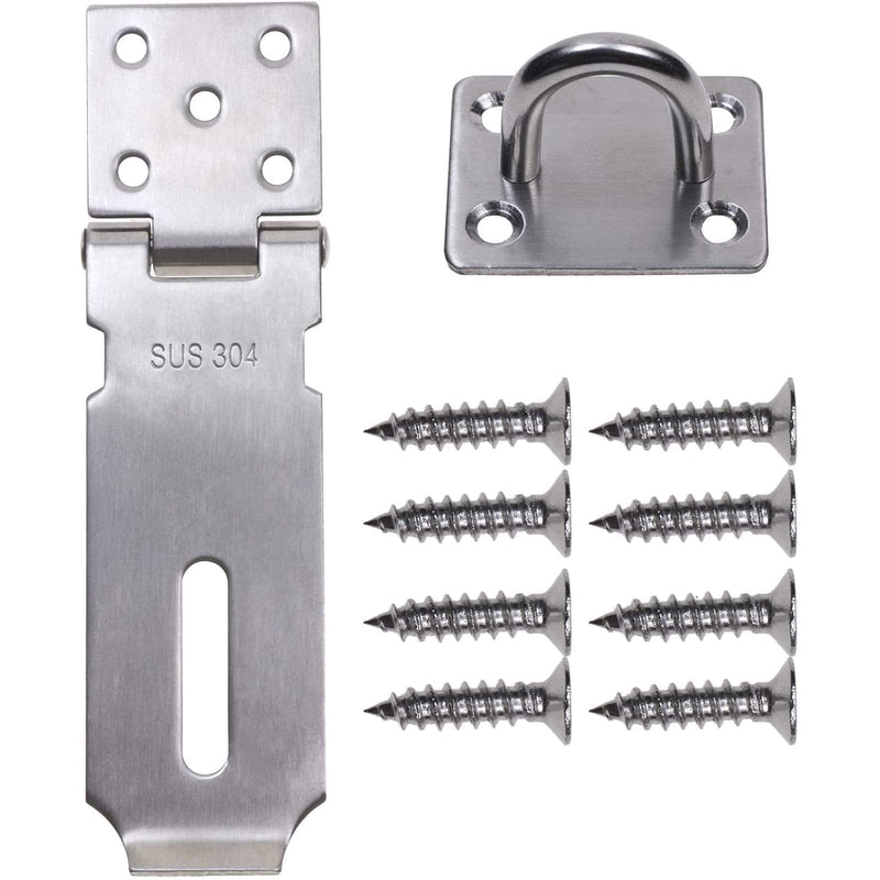 [Australia - AusPower] - Padlock Hasp 4 Inch Door Clasp Hasp Lock Latch, 2 Pcs Stainless Steel Door Bolt Latches for Furniture, Cabinet, Drawer, Cupboard and Closet 