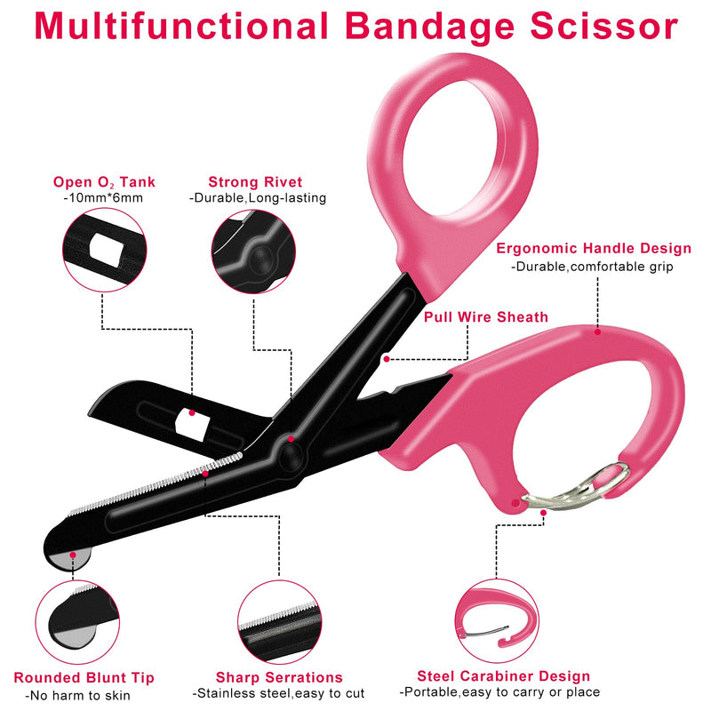 [Australia - AusPower] - 2 Pack Trauma Shears for Nurses Bandage Scissors 7.5" Medical Scissors with Carabiner Fluoride Coated Non-Stick Blades Patented Stainless Steel Medical Shears for Doctors Nursing Students (Pink) 