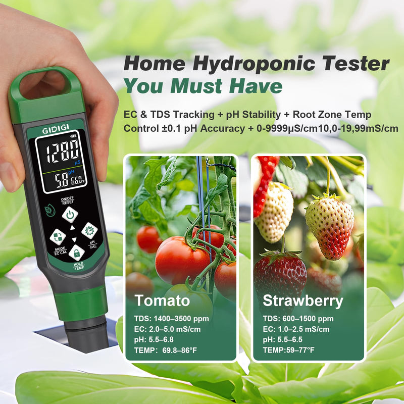 [Australia - AusPower] - pH Meter Digital Display Color Screen 4 in 1 pH Tester pH EC TDS Temp Water Quality Test Pen Suitable for Home Planting Hydroponics Swimming Pool Drinking Water Brewing Hot Tub NFC DWC 