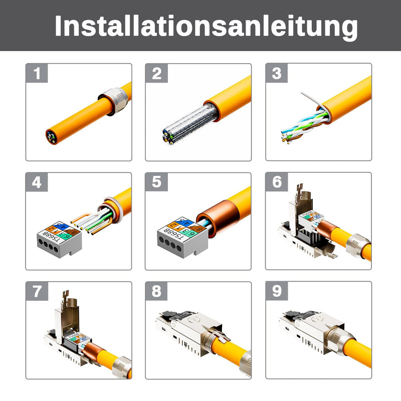 FGB RJ45 CAT7 Network Connectors 10Gbps 600MHz (Pack of 4) | Lan plug, shielded, LSA RJ45 plug, tool-free, for installation cable CAT7 / CAT6A AWG 22-24 4 pcs.