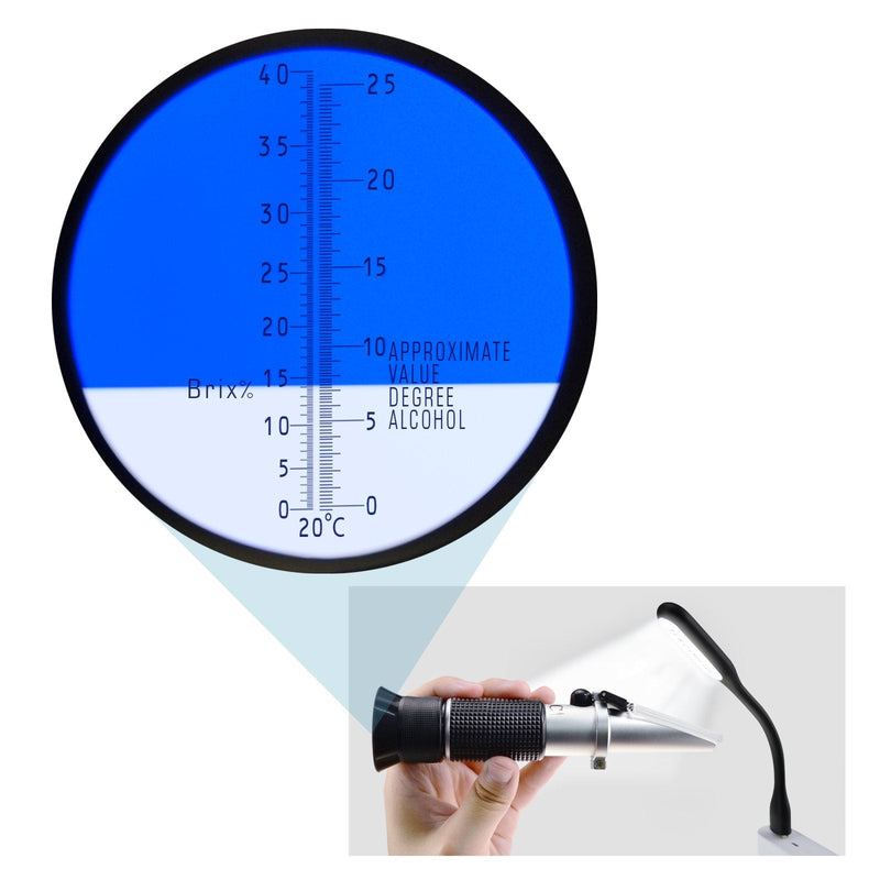 Brix Refractometer with ATC, Dual Scale-Specific Gravity of 0-40% Brix & 0-25% vol Alcohol for Beer Wine Brewing Hydrometer, Accurate Alcohol and Brix Measurement, Homebrew Kit