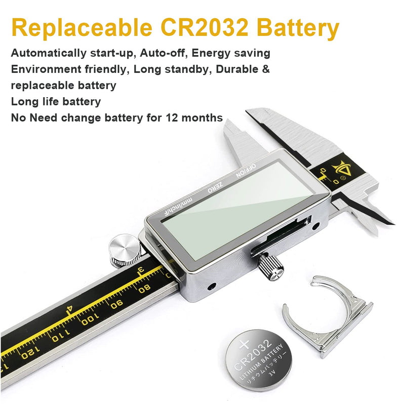 [Australia - AusPower] - Digital Caliper,ACEMETER 0-6" Vernier Calipers Measuring Tool-Electronic Micrometer with Large LCD Screen,Metal Metric Measure Caliper for Engineer Carpenter,Auto-Off Feature,Inch/Fraction/Millimeter Stainless Steel 6 inch/150mm 