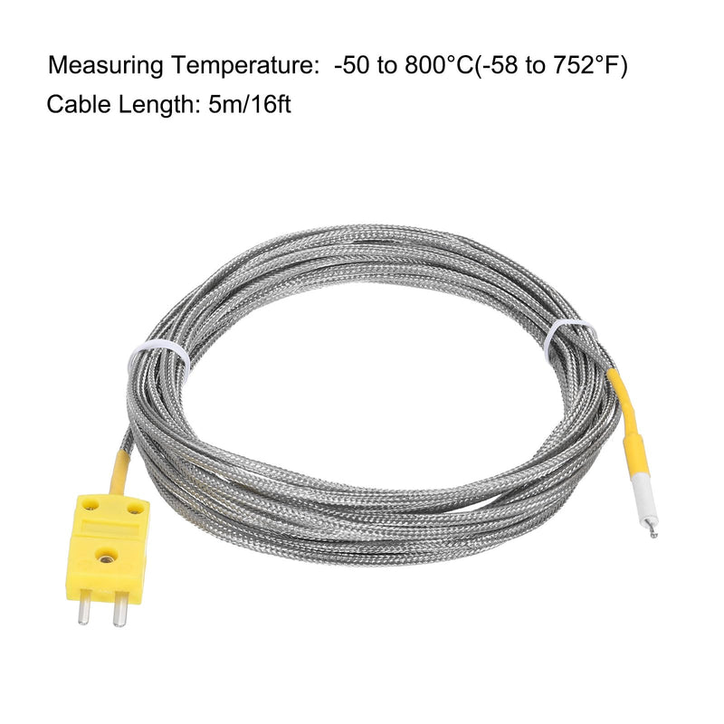 [Australia - AusPower] - MECCANIXITY K Type Thermocouple Mini Connector Temperature Sensor Probes Metal Shielded Wire 16ft -50 to 800°C(-58 to 1472°F) 