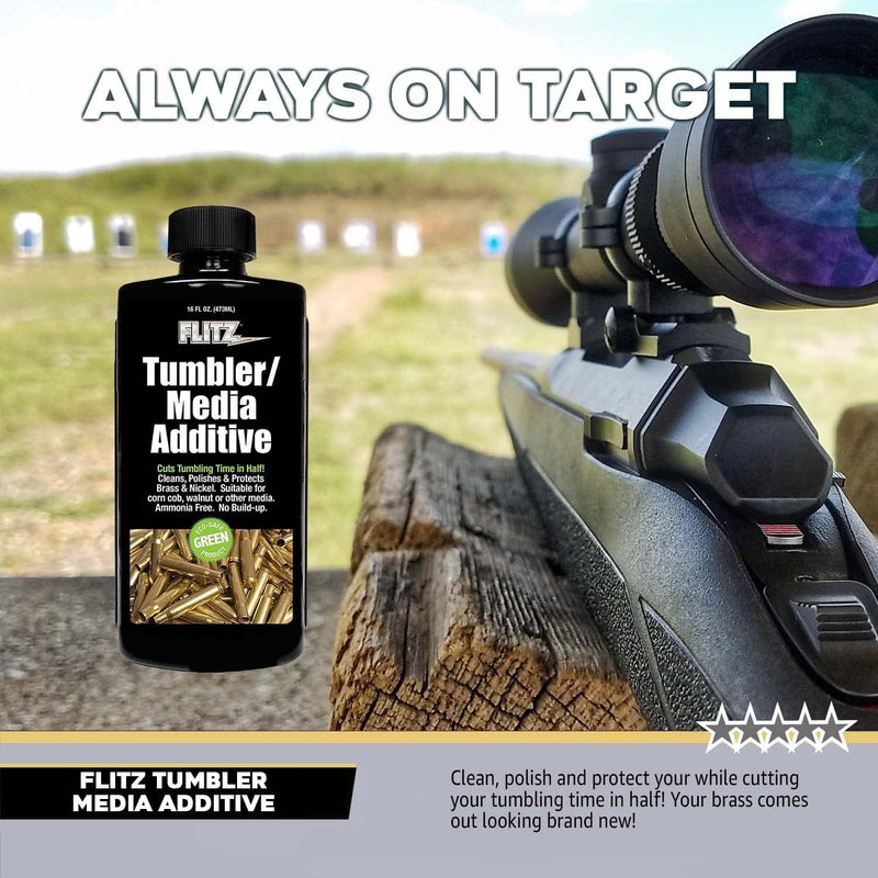 [Australia - AusPower] - Flitz Tumbler Media Additive - 16oz Bottle of USA-Made Brass Cleaner Reloading Liquid for Ammo, Copper, & All Metals - Ammonia-Free Tumbling Polish to Remove Oxidation, Powder Residue (1 Pack) 16 Fl Oz (Pack of 1) 
