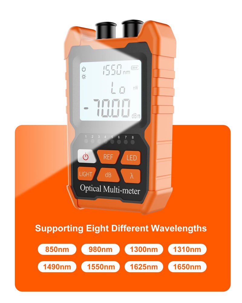 Optical Fiber Power Meter, with 2mW Visual Fault Locator, FC/SC/ST Interface, Portable OPM-VFL Fiber Optic Cable Tester, Supporting RJ45 Testing, Non-Rechargeable Needing Battery OPM-VFL-1