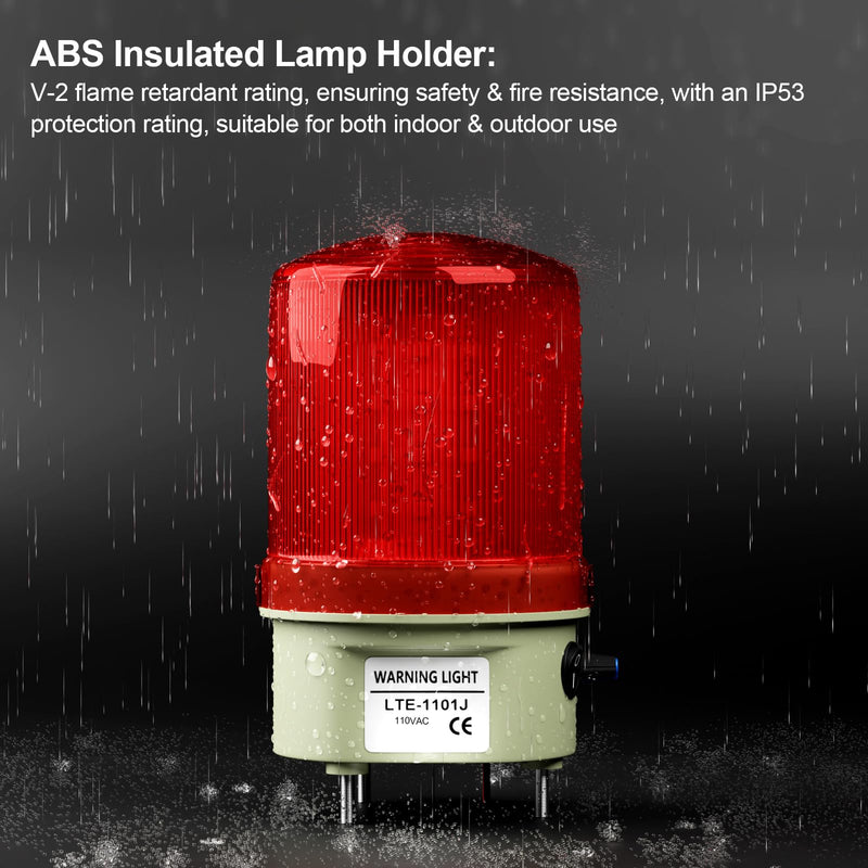 [Australia - AusPower] - Industrial LED Rotating Strobe Warning Light, 110 VAC Sound & Light Alarm with Knob and Switch, 105-110 dB Volume Adjustable, Red Emergency Alarm Light for Indoor/Outdoor Use 