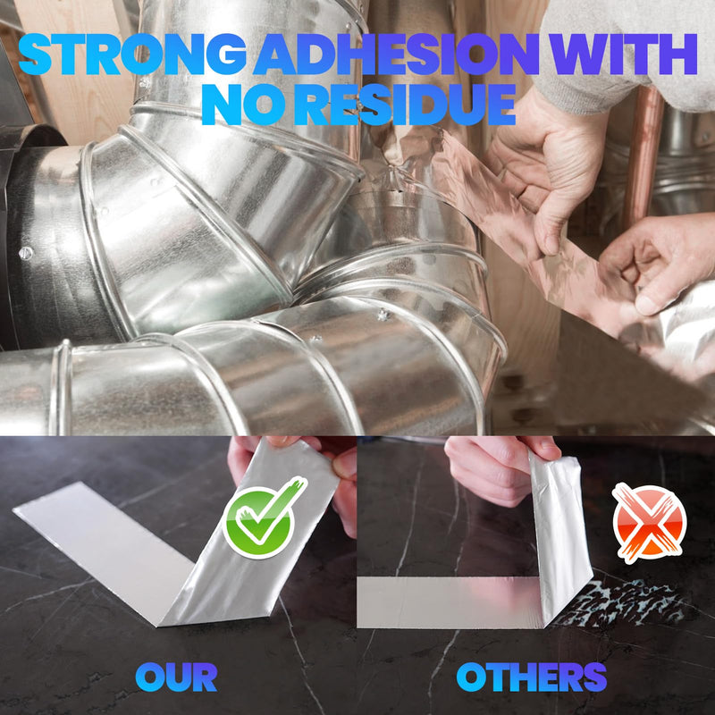 ADHES Premium Aluminum Foil Tape, 2 Inch x 210 Feet (70 Yards), Heat Proof Tape Withstand from 80°C to 100°C, Metal Duct Tape for HVAC, Sealing & Patching, Dryer Vents Pipe 50mm x 64m 1