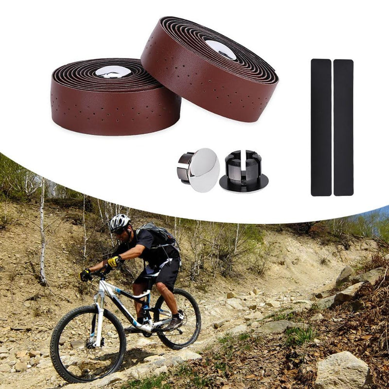 Handlebar Tape – EVA Padding Anti-Slip Grip Wraps for Road & Fixed Gear Bikes | Perforated Breathable Sweat-Absorbent Cycling Handlebar Wrap (Brown)‌