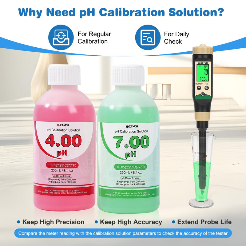 [Australia - AusPower] - Food pH Meter for Canning with pH 4.00 pH 7.00 Calibration Solution Each 8.4oz /250ml, pH Tester for Dough, Brewing, Fermentation 