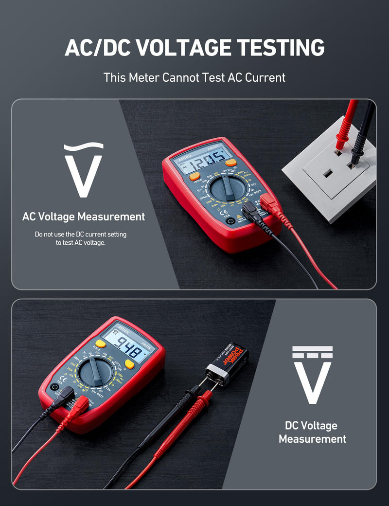 [Australia - AusPower] - AstroAI 8Pcs Multimeter Test Leads Set with Alligator Clips and AM33D 2000 Counts Multimeter 