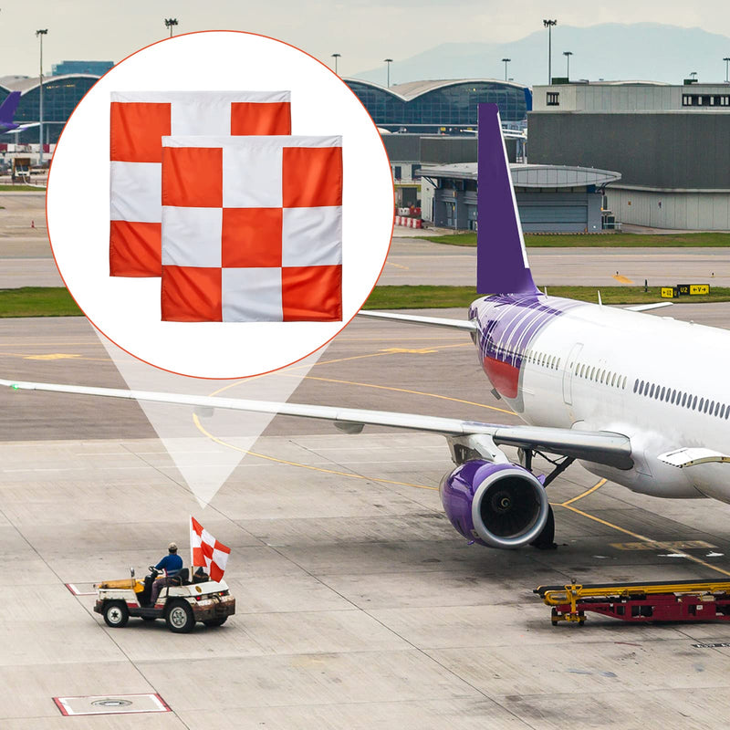 [Australia - AusPower] - Safety Airport Flag, 36 x 36 Inch, Marking Orange and White Checkered Racing Flags for Safety Warning Marking Airport Construction Vehicles Site Obstacles Bike Truck Camping(2 Pcs) 2 