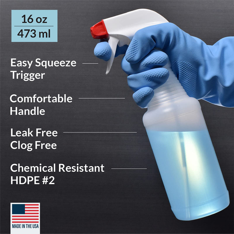 [Australia - AusPower] - Pinnacle Mercantile Plastic Spray Bottles USA Made 4 Pack 16 Oz Heavy Duty No Leak Empty Refillable Spray Bottle Mist Stream for Cleaning Solutions, Plant, Hair, Bleach, Vinegar, Alcohol Safe 16 Oz, 4 Pack 