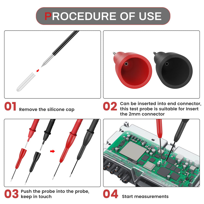 [Australia - AusPower] - 4 Pack 2mm Extended Needle Test Probes, 600v/10a Non-Destructive Multimeter Test Probe for Leads Tl71 Tl75,Multimeter Needle Probes 