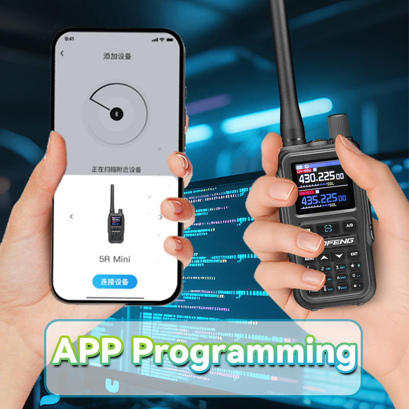 BAOFENG UV5RMINI Two Way Radio NOAA Weather Radio Dual PTT 999CH Survival Radio APP Programming Copy Frequency Ham Radio grey