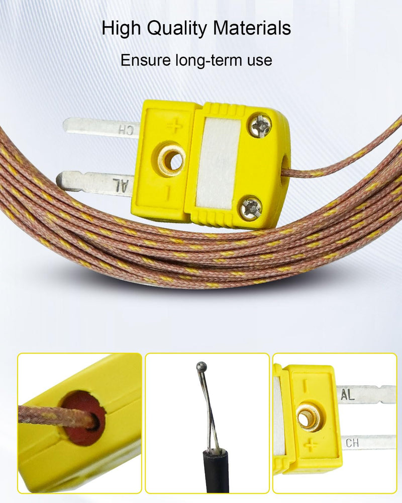 [Australia - AusPower] - 5Pcs K Type Mini-Connector Thermocouple Temperature Probe Sensor, 3 Meters Long Temperature Sensing Line, Measure Range -50°C~482°C (-58°F~899°F) 3 M 