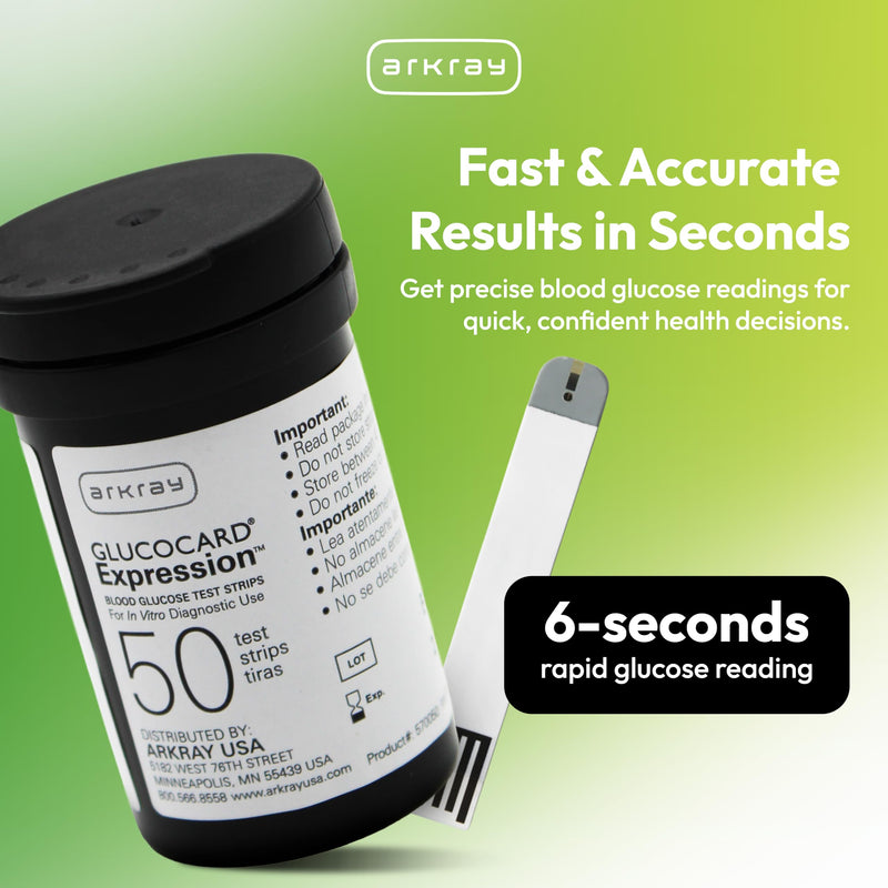ARKRAY GLUCOCARD Expression Blood Glucose Test Strips - No Coding, 0.8 Microliter & Fast 6-Second Results - Compatible with GLUCOCARD Expression Blood Glucose Meter - 100 Count (2 Packs of 50)